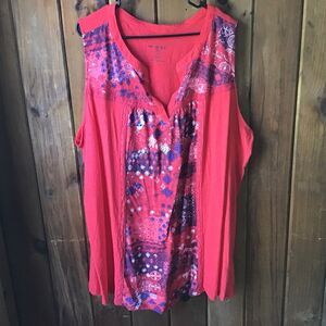 Woman Within Red Top Size 3X Geometric Print Sleeveless 100% Cotton